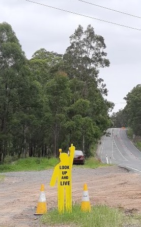 Road sign "Look up and live"